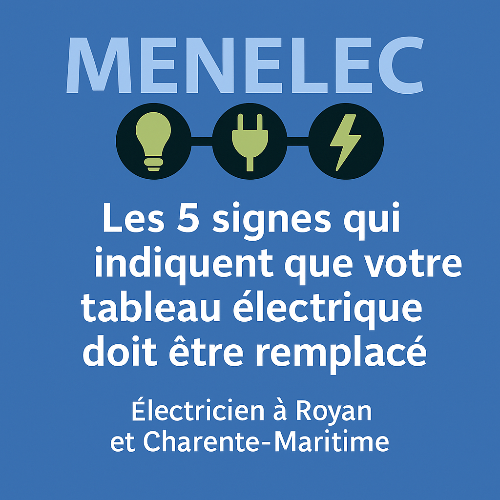 Visuel MENELEC : Les 5 signes qui indiquent que votre tableau électrique doit être remplacé, électricien à Royan et en Charente-Maritime.