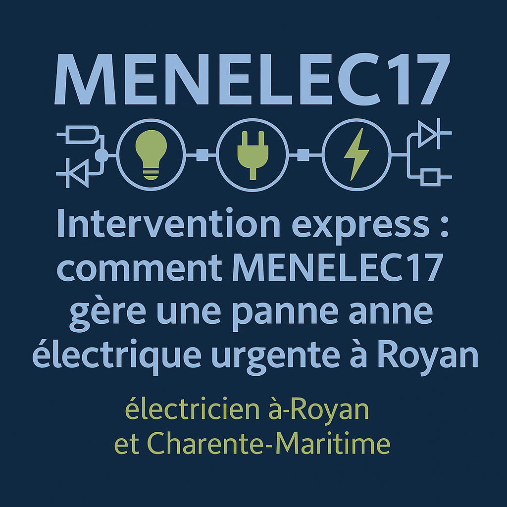 Visuel MENELEC17 présentant une intervention express en cas de panne électrique urgente à Royan et en Charente-Maritime.